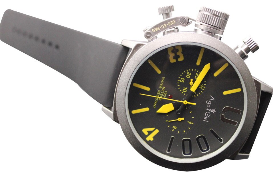 Klassieke heren sporthorloge met zwarte rubberen klassieke u-vorm, automatisch mechanisch, zelfopwindend horloge met linkse haak, big 50mm boat horloges: 9