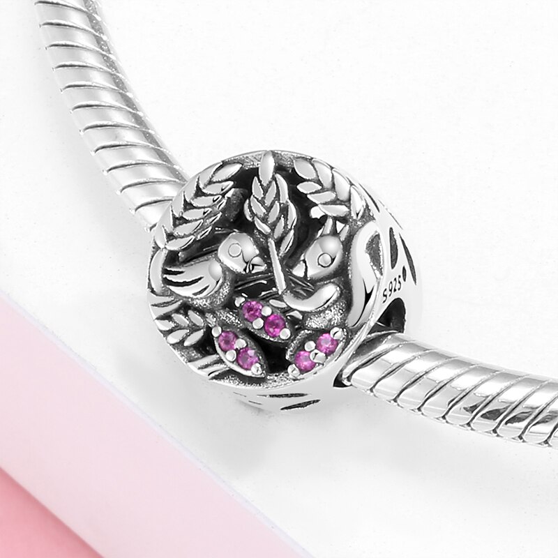 Pink Zircon Garden Flowers 925 Sterling Silver Charm for Women Original Charm Bracelet Jewelry Making: PC0569