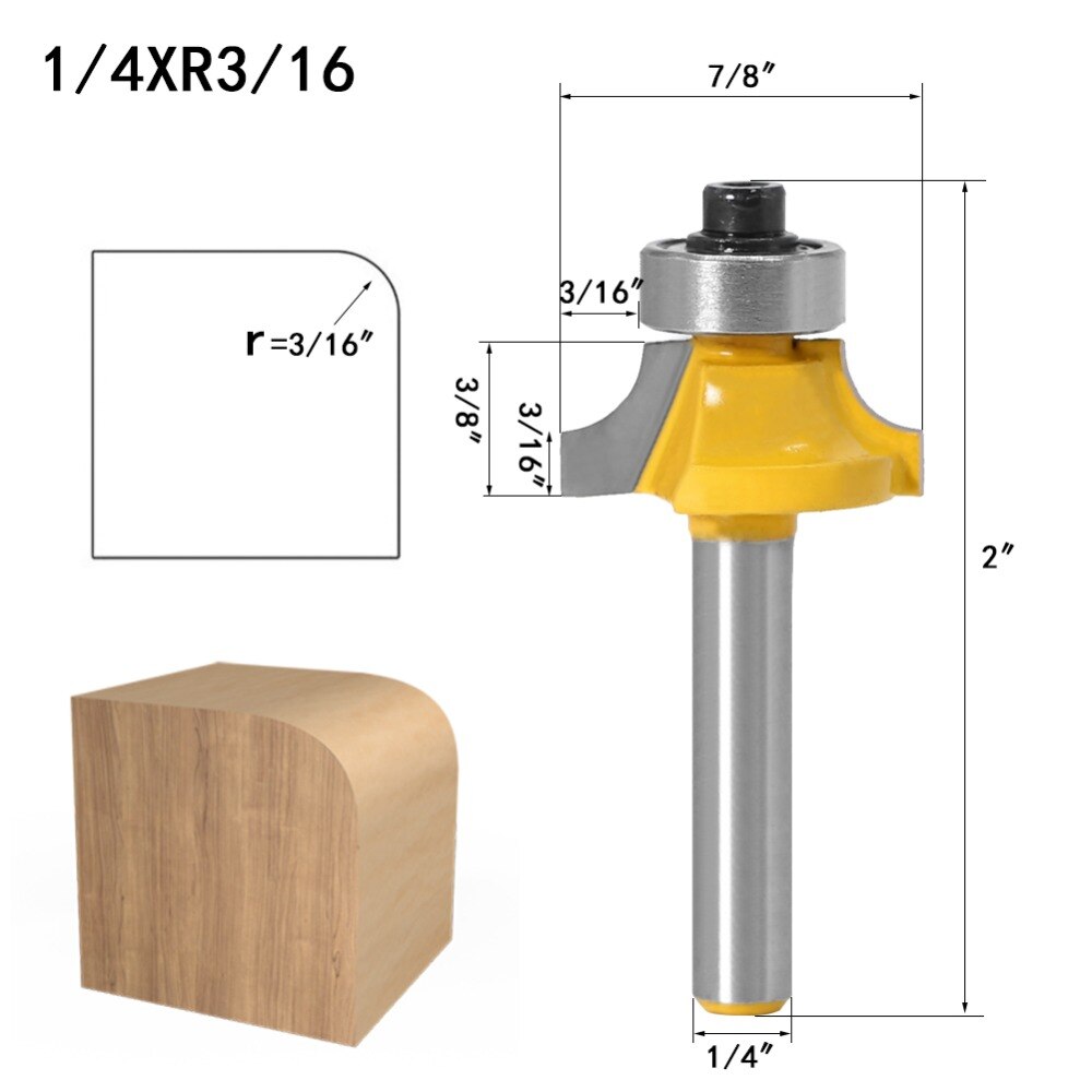 4 Stuks 6.35Mm 6Mm Schacht Hoek Ronde Over Rand Hout Router Bit 2 Fluit Hoek Ronde Cove Box bit Houtbewerking Tenon Cutter Tool: 6.35m shank NO2