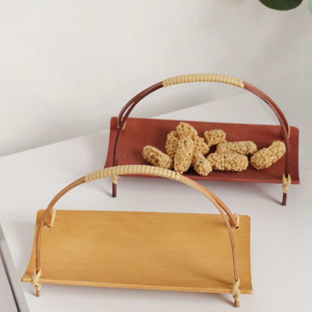 Cesta de almacenamiento de bambú de estilo chino, cesta de frutas multifunción pequeña, plato de pastelería Simple para