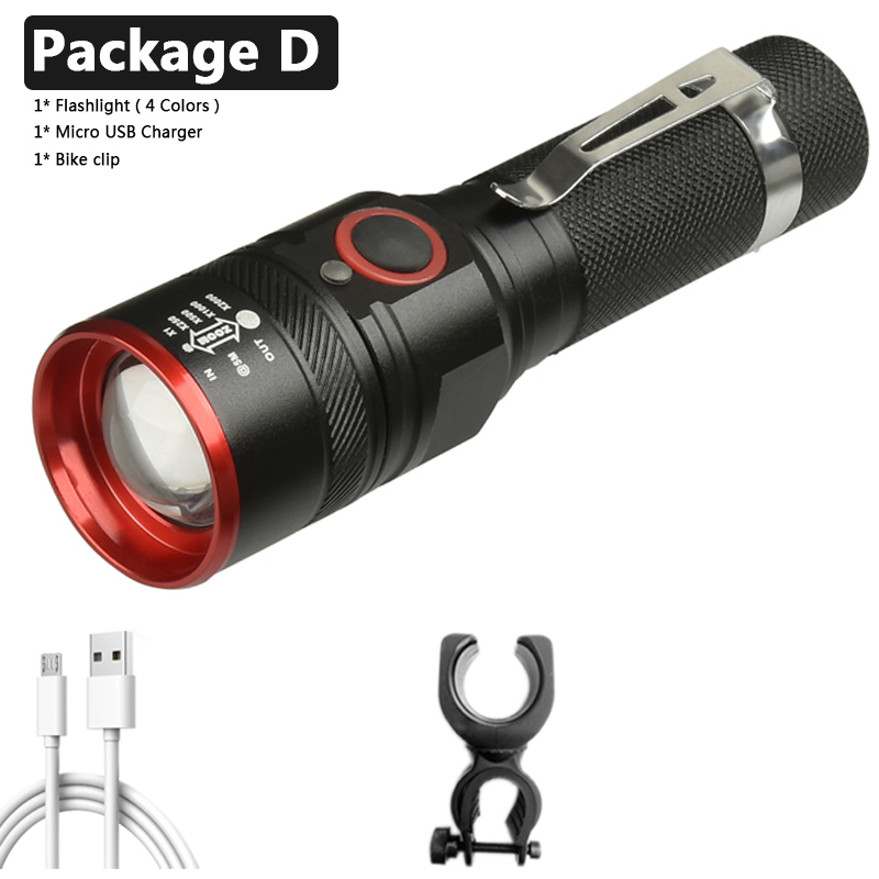 XM-L-linterna Led T6 recargable por USB, batería de 18650, 3000LM, de aluminio, resistente al agua, 3 modos, para ciclismo, Camping, Litwod: AAA / RGB
