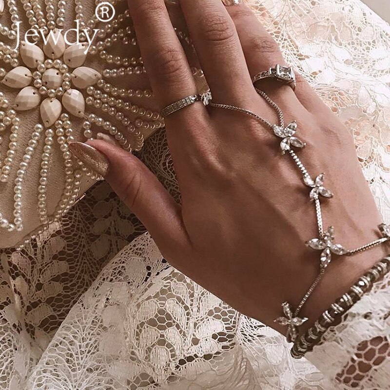 Luxury Rhinestone Flower Bracelet Summer Finger Bracelet Punk Style Long Chain Sexy Midi Jewelry Bangle