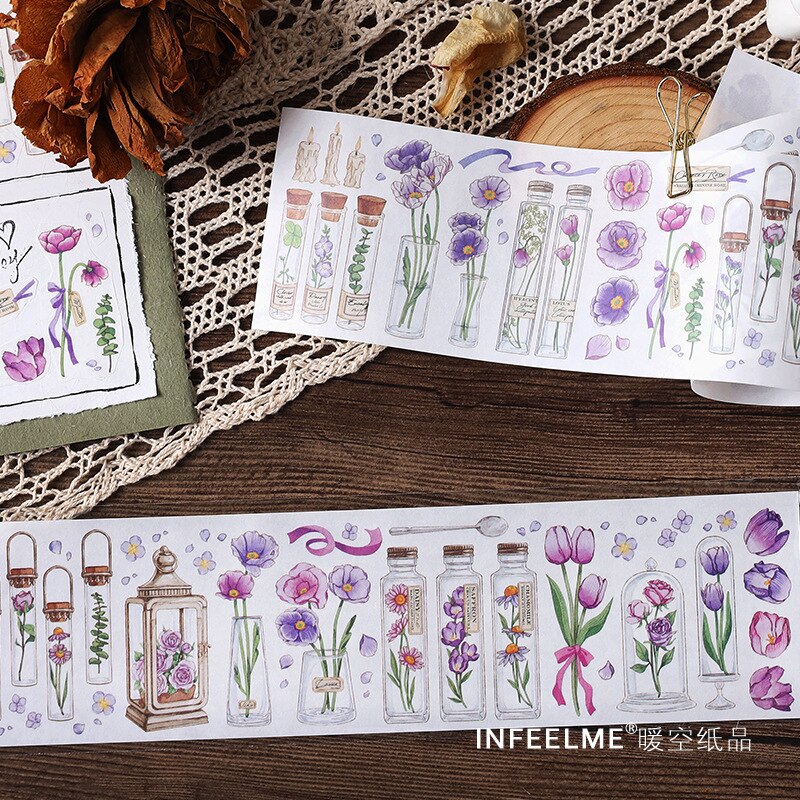 Cintas decorativas Washi para manualidades, bonitas cintas decorativas japonesas grabables, cinta de flores naturales para verano y otoño, manualidades, manualidades, planificador de álbumes de recortes