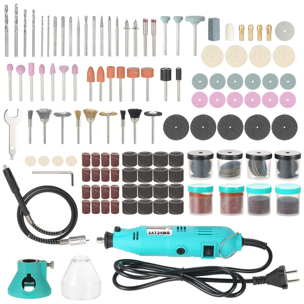 Meterk 228-Piece 180W Rotary Tool Kit with Flex Shaft Electric Drill 6-Speed Engraving Grinding Drilling Tools AC220V