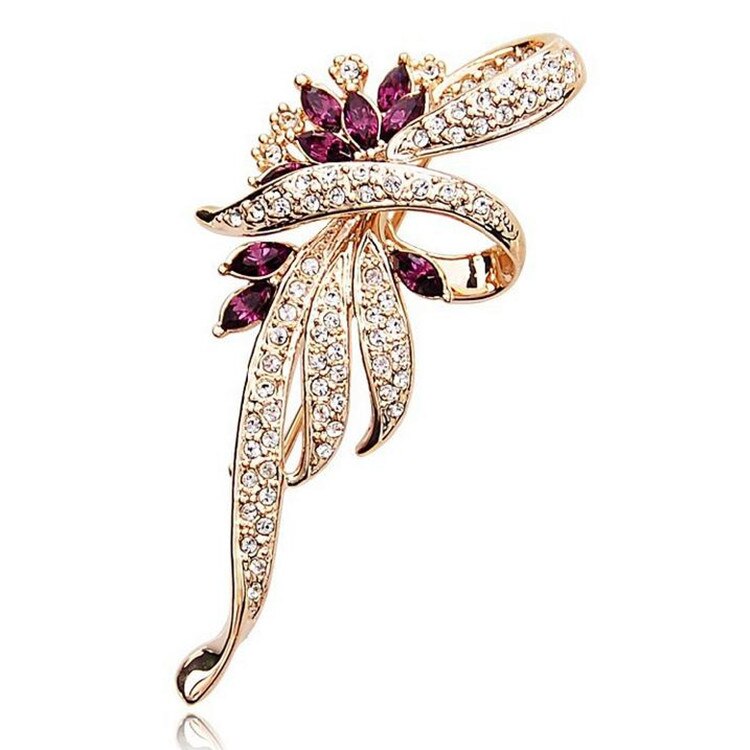 SHUANGR Luxury Crystal Flower Brooch Lapel Pin Rhinestone Jewelry Women Wedding Hijab Pins Large Brooches For Women brooches: Gold