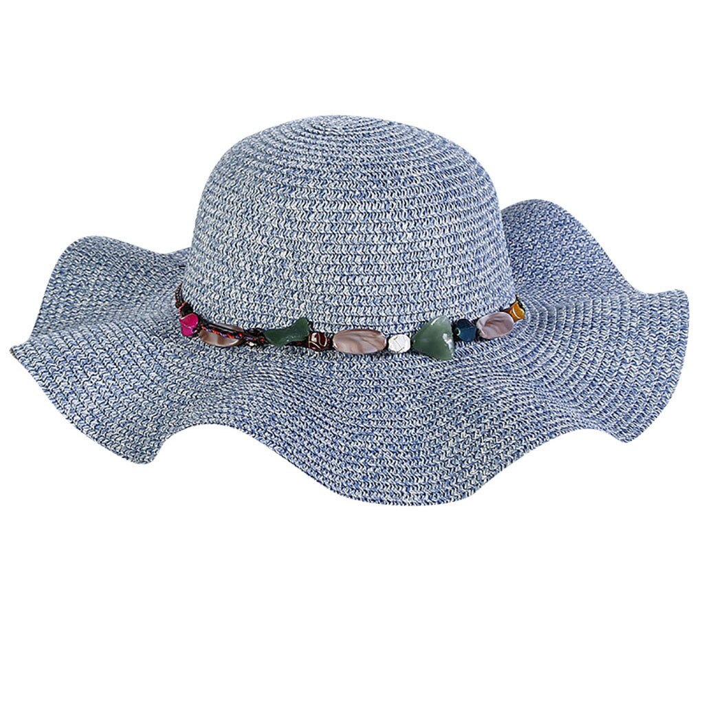 Mode Zomer Cap Voor Vrouwen Grote Brede Rand Strooien Hoed Parel Decoratie Strand Zon Opvouwbare Cap