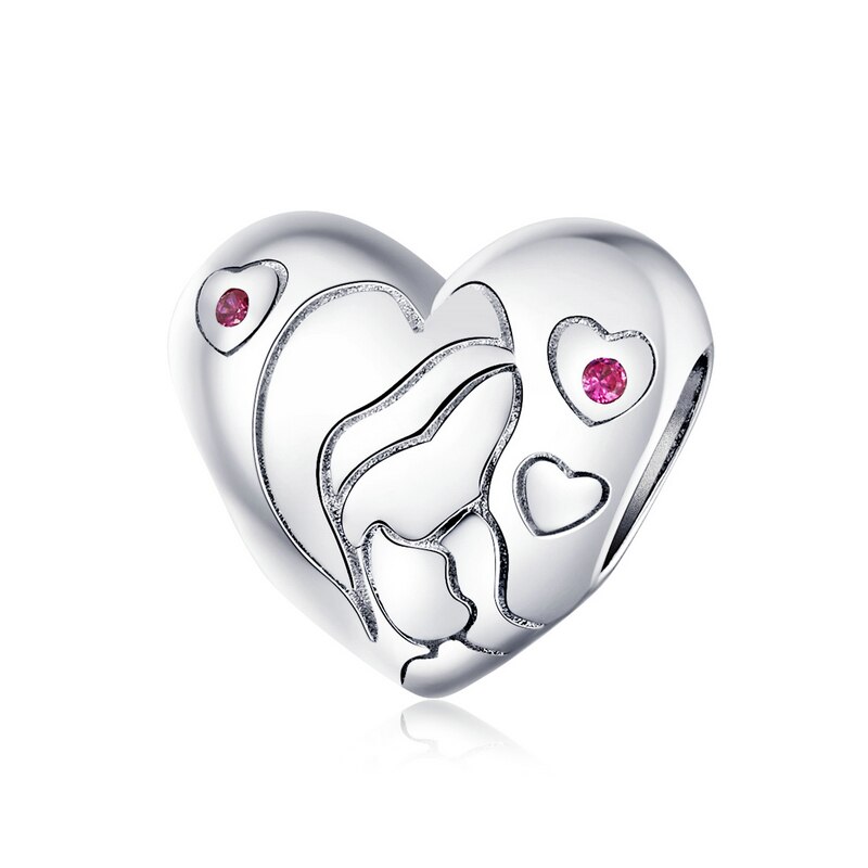 Mowimo mamma mamma hjärta berlocker passar original silver armband 925 sterling silver rosa cz pärla hänge diy halsband smycken: Fnc 216