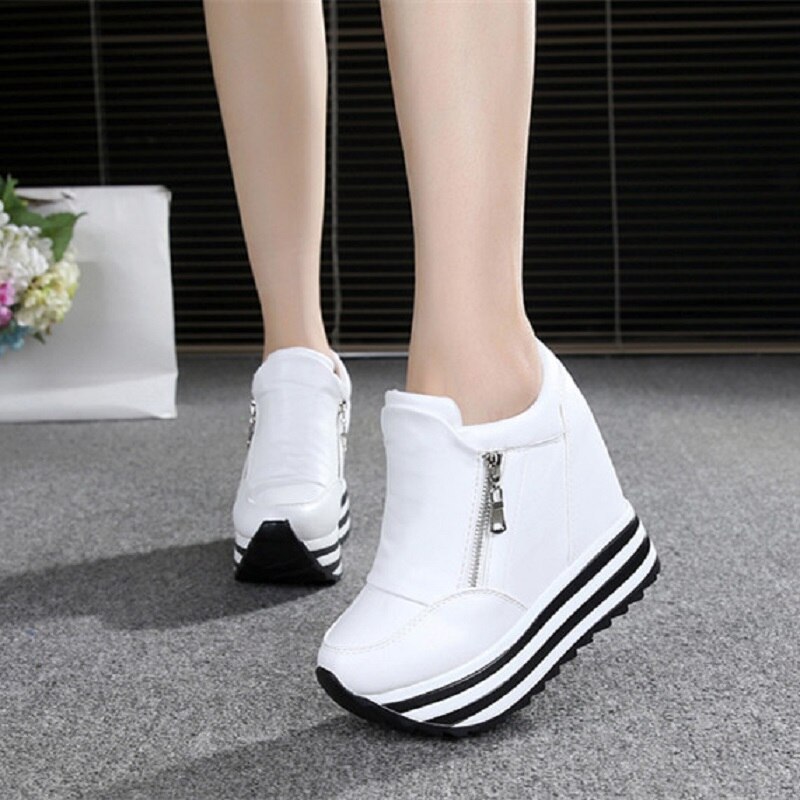 Kvinder sneakers forår efterår høje hæle damer fritidssko kvinder wedges platform sko kvindelige tyk bund sneakers