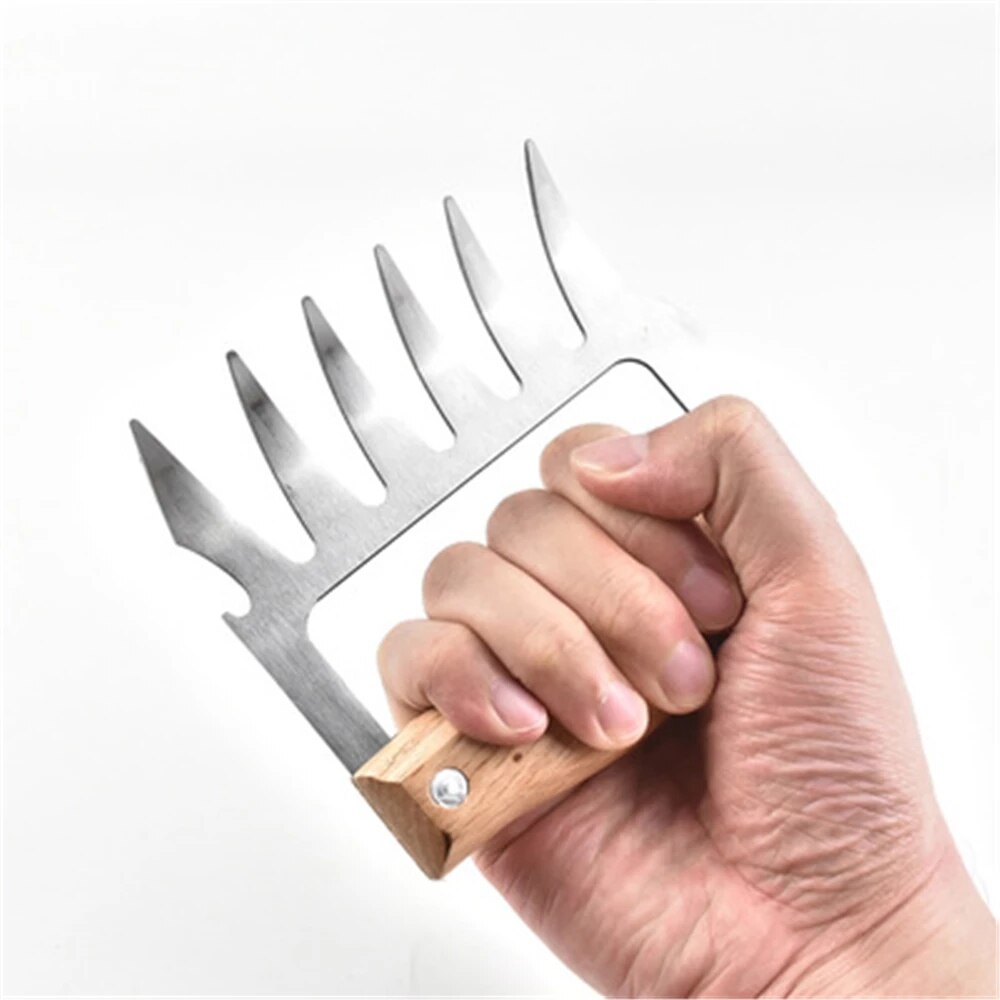 2Stck Fleisch Separator Edelstahl Multifunktions Klemme Schredder Bär Klaue Holzgriff Fleisch Unterteilt Reißen Fleisch für BBQ