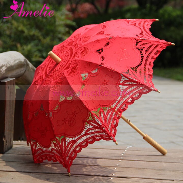 Battenberg Red Wedding Lace Parasol