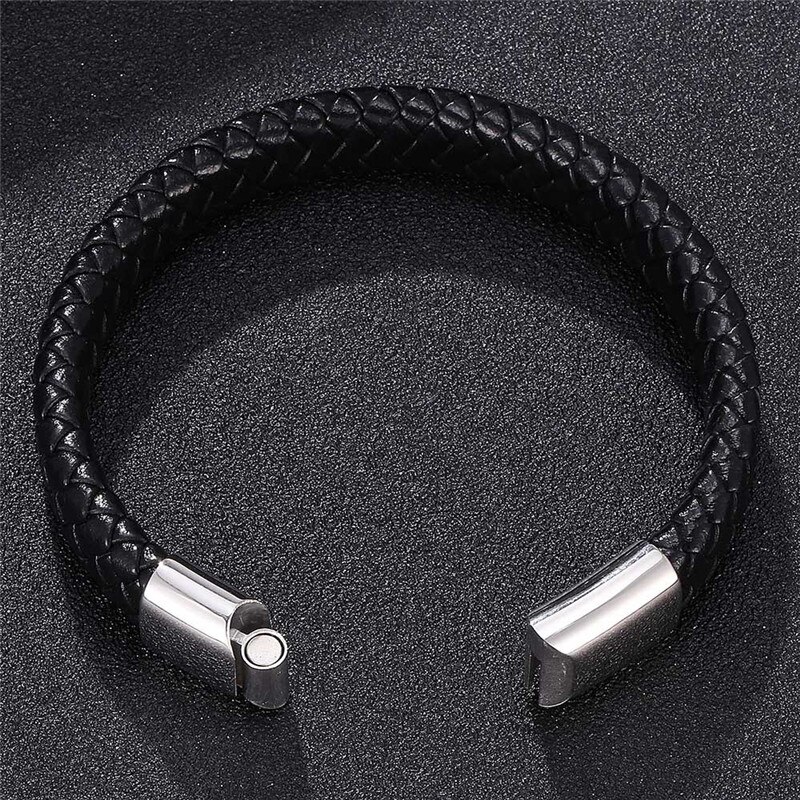 Punk gevlochten leren armband voor heren, handgemaakt in zilverkleur, roestvrij staal, armband met magnetische sluiting, herensieraden
