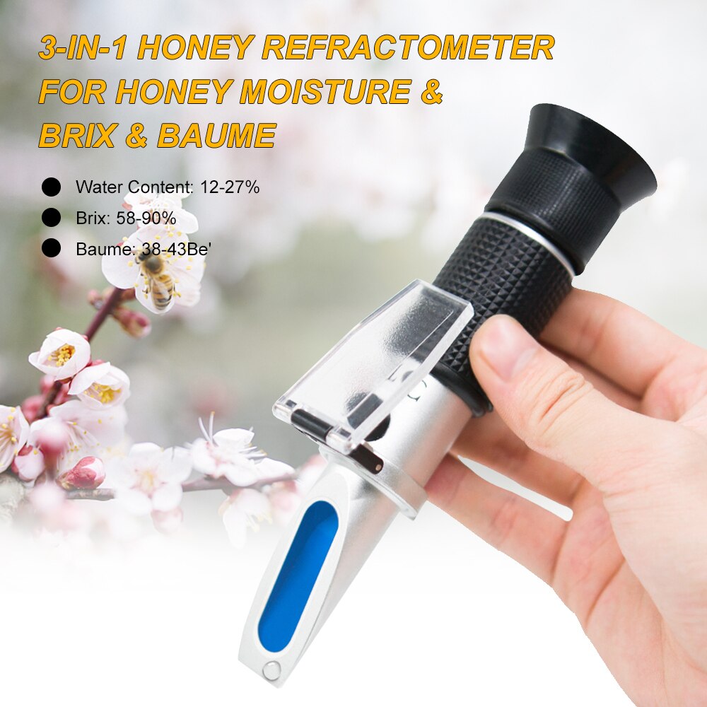 KKmoon 3-in-1 Handheld Honey Refractometers for Honey Moisture Brix Beekeeping Honey Refractometer Water Content Meter