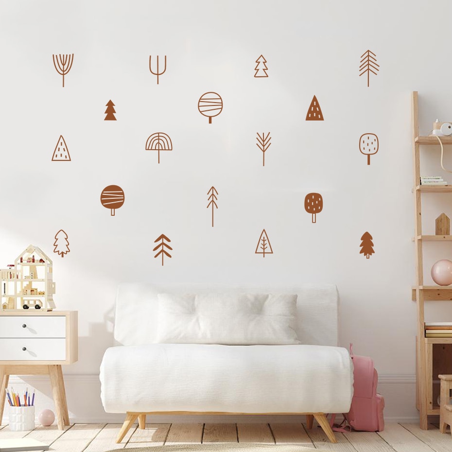 Woodland Trees Boho Wall Stickers Decals PVC Removable Nursery Decor Vinyl Mural For Kids Baby Bedroom Home Decoration