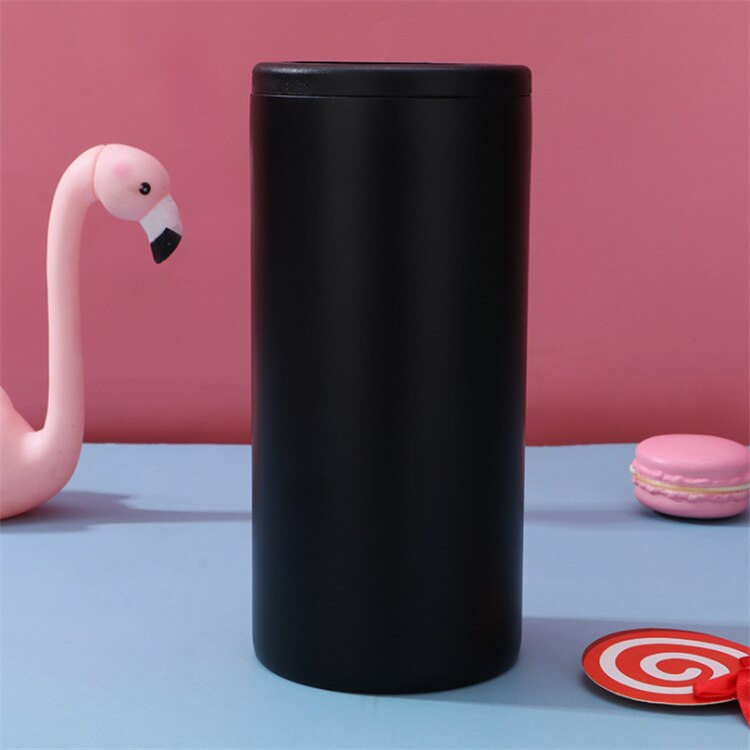 12oz Vacuum Beer Thermos Double Wall Outdoor Cold-Keeping Juice Cola Cans Bottle 304 Stainless Steel Beer Cooler Cups: Black