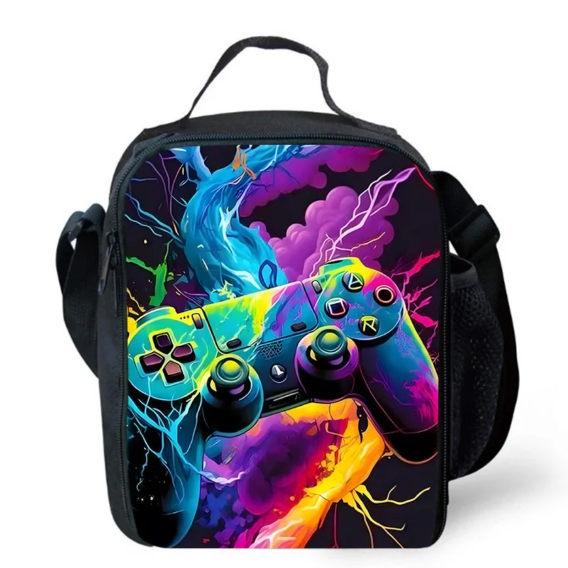 Lunch bags for Child,Cartoon Game con-so-les School Picnic Bags for Boys,Large Kids Insulation Cooler Bags for Aged 4-10 years: GRAY