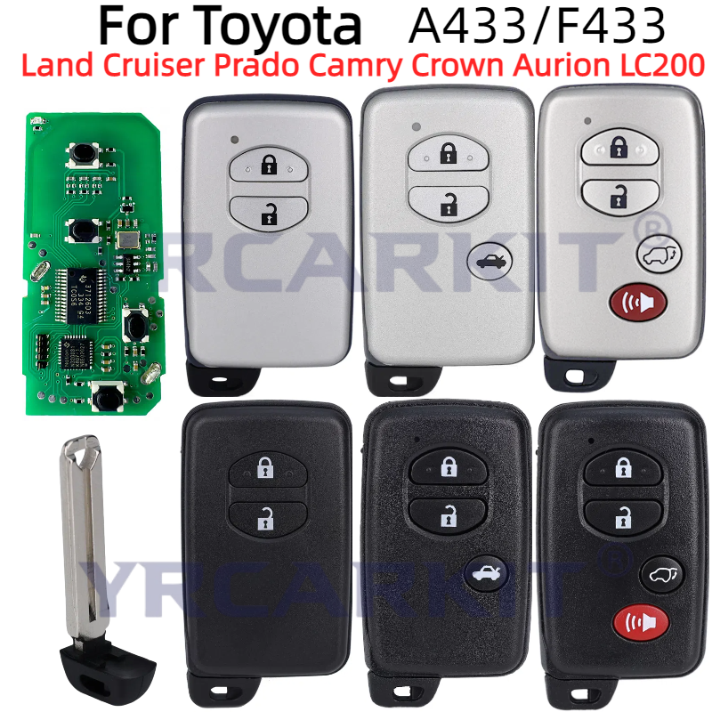 Llave remota inteligente para coche, para Toyota Land Cruiser Prado Camry Crown Aurion LC200 A433 F433, llave inteligente para coche, Chip 4D, 433Mhz