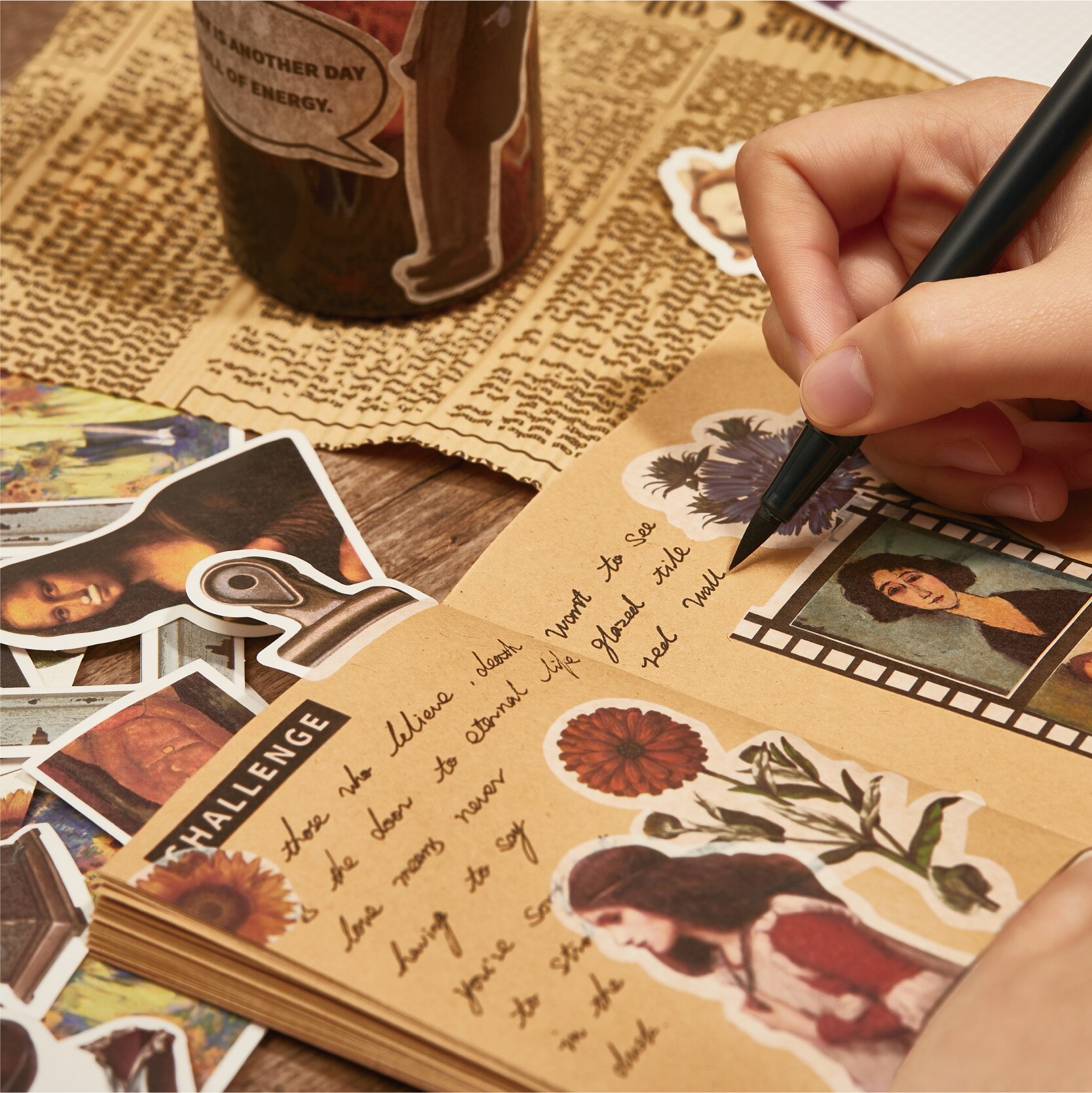 Retro skulptur dekoration klistermärken skrivbar bullet journal washi papper kalender klistermärken scrapbooking flingor skolmaterial