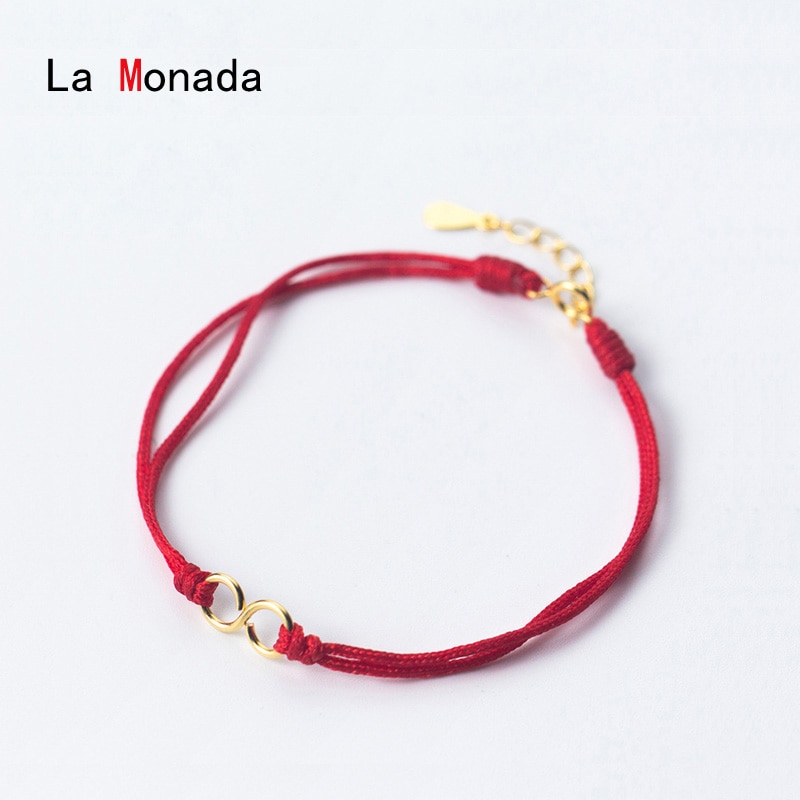 La Monada Acht Rode Draad Op Hand 925 Sterling Zilveren Armbanden Voor Vrouwen String Zilver 925 Vrouwen Armband Rood Touw armband