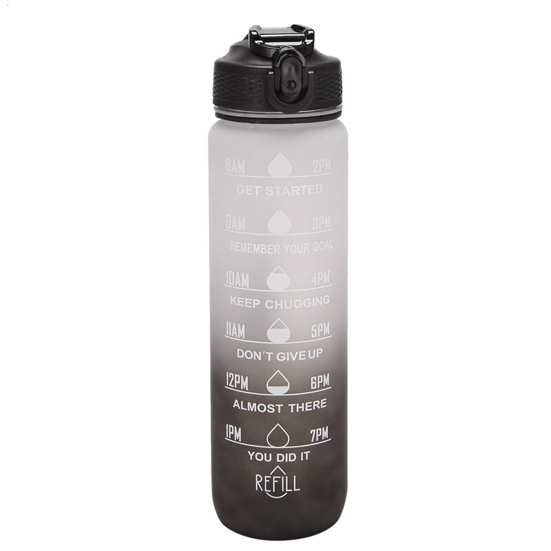 1000ML Tritan Fitness Sports Water Bottle With Time Marker&amp;Straw Large Wide Mouth Leakproof Durable: As Shown 4