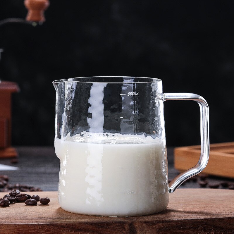 Milk Frothing Jug 500ml Glass Milk Pitcher Cup Barista Milk Jug and Latte Decorating for Making Coffee Cappuccino Frothing Milk: Transparent color