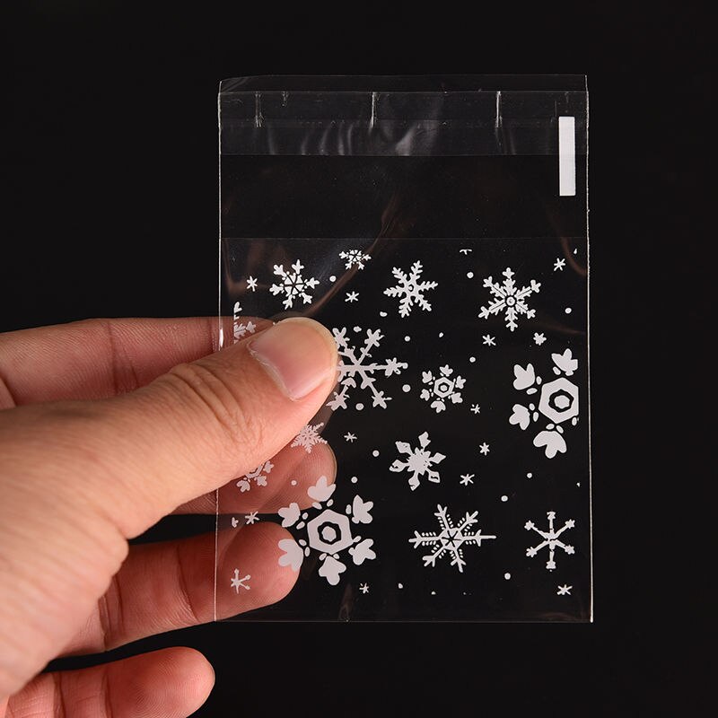 100pcs/lot DIY Plastic Christmas Mini Bags Transparent Scrub Flat Pocket Christmas Snowflake Packaging Candies Cookie food Bag