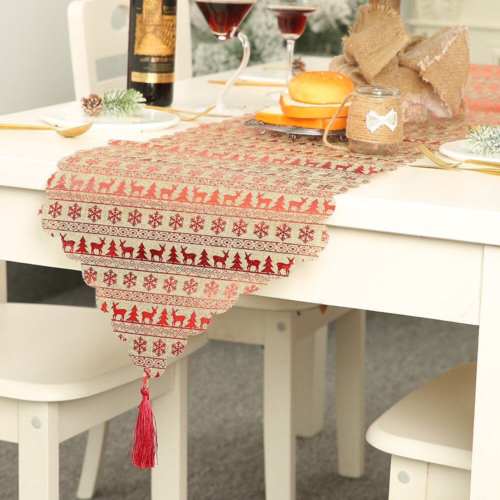 Merry Christmas Table Runner with Tassel Snowflake Tablecloth Long Table Runners Home Decor Xmas Year Wedding Decoration: S3 table runner