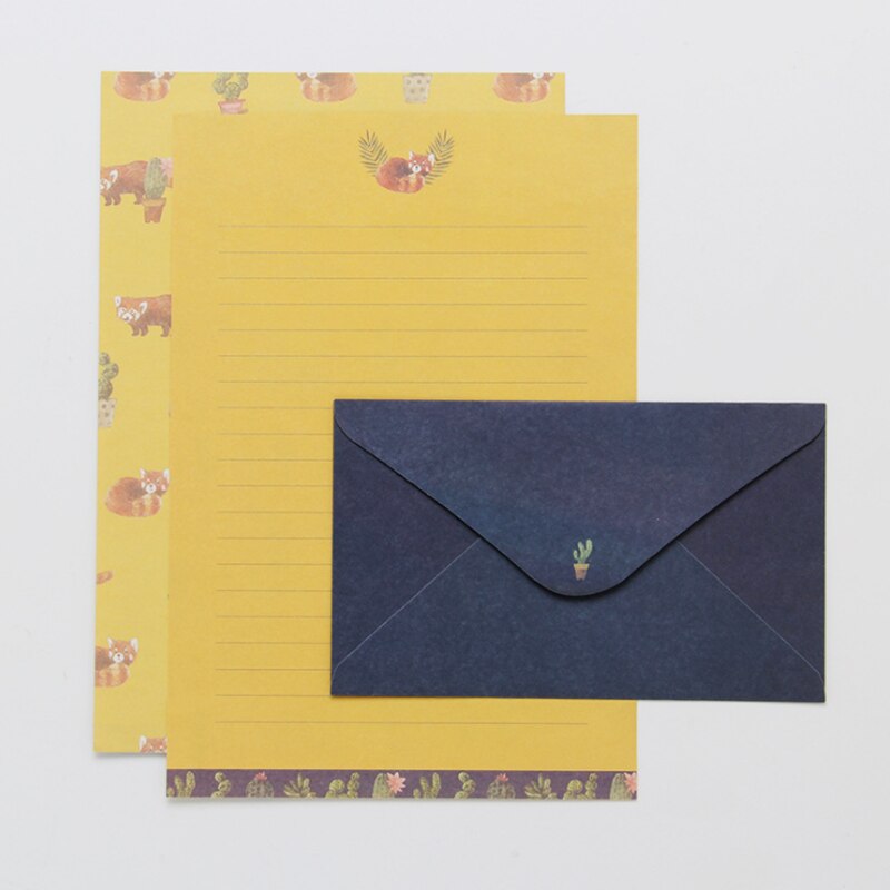 3 Envelope+6 Paper Letter Kawaii Flower Animal Letterhead Stationery School Office Supplies Children Envelope Wedding: Green