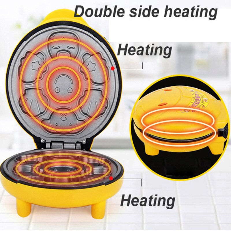 Household Mini Electric Kids Non-stick Cake Maker Cartoon Cake Mold Breakfast Waffle Bread Machine Double-sided Heating Egg Cake