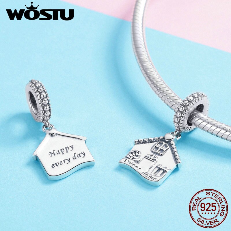 WOSTU Real 925 Sterling Silver Sweet Home Famliy Dangle Charms fit Original Brand DIY Bracelet Necklace Jewelry CQC913