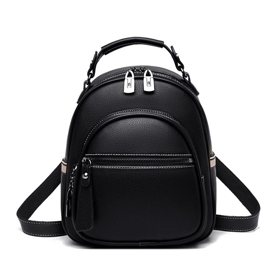 Vrouwen Pu Lederen Rugzak Mini Eenvoudige Stijl Casual Rugzakken Mochila Reizen Schooltas Vrouwelijke Schoudertas: black one