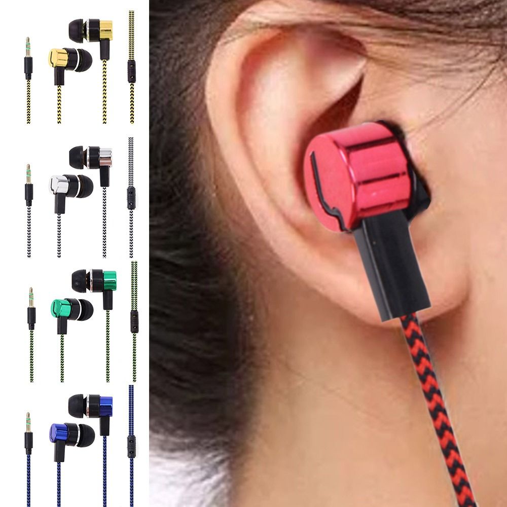 Cable Headset Stereo In-Ear Earphone Bass Earpiece 3.5mm Earbuds Nylon Weave Portable HiFi Headphone Mobile Phone Computer MP3