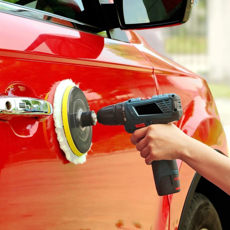 5Pcs Car Polishing Kit Self-Adhesive Buffing Waxing Sponge Wool Wheel Polish Pad for Car Polisher Drill Adapter Detail Cleaning