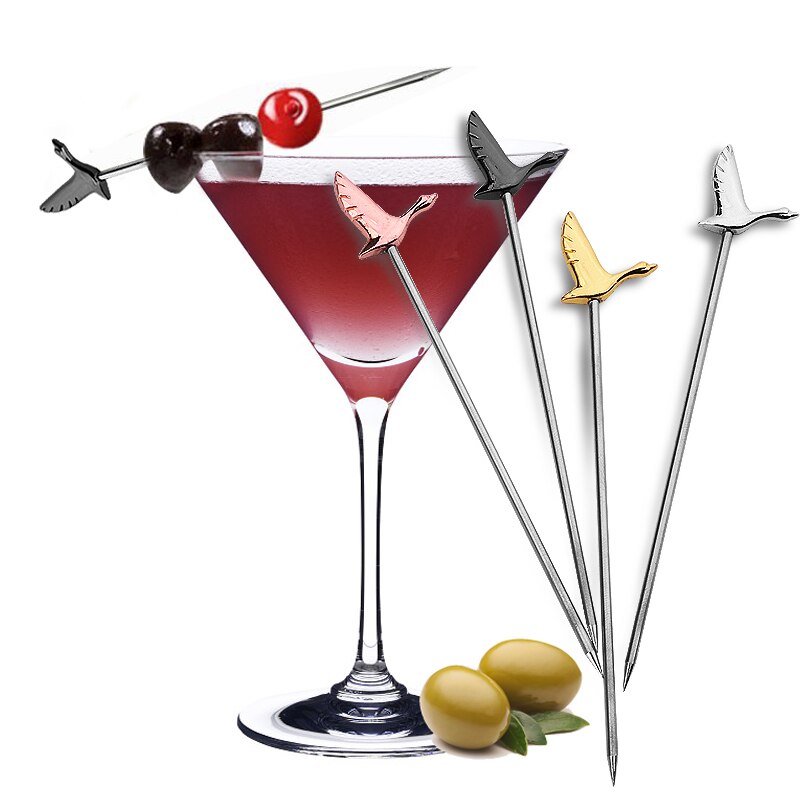 Palillo de selección de cóctel de frutas de 10,5 cm, herramientas de barra de acero inoxidable, varilla para mezclar bebidas, palillos de Martini, herramienta de Bar de 4 colores para bodas y fiestas