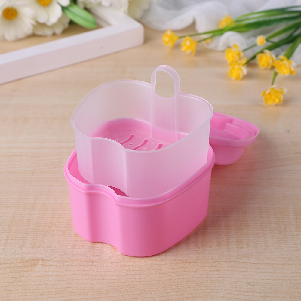 Denture Bath Box Organizer Dental False Teeth Storage Box with Hanging Net Container Cleaning Teeth Cases Artificial Tooth Box