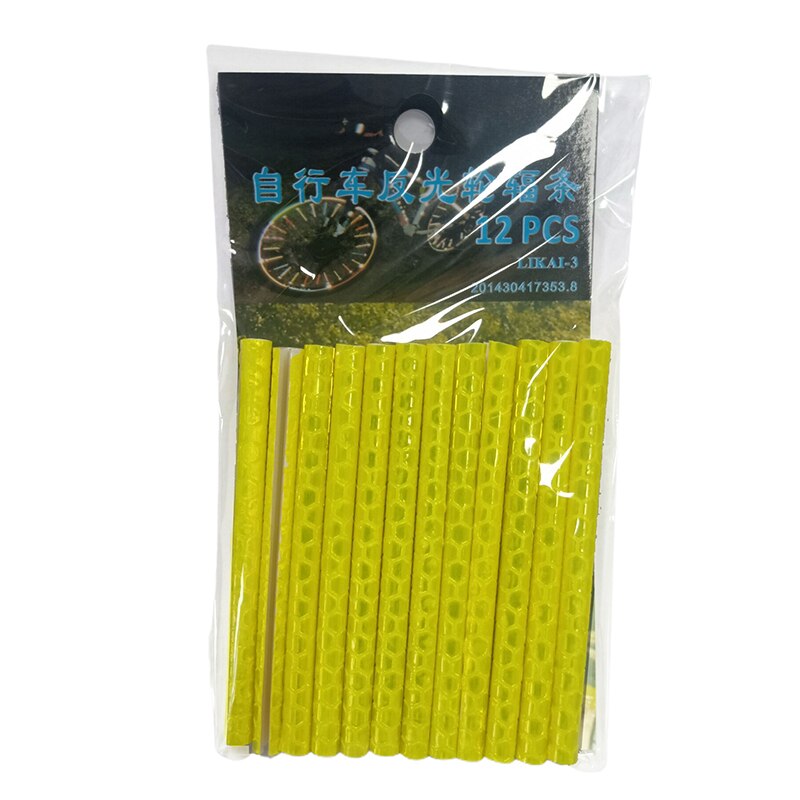 12 stk sykkel terrengsykkel ridehjul felg eiker feste klips rør varsellys stripe reflektor reflekterende utendørs 75mm: 05 gule