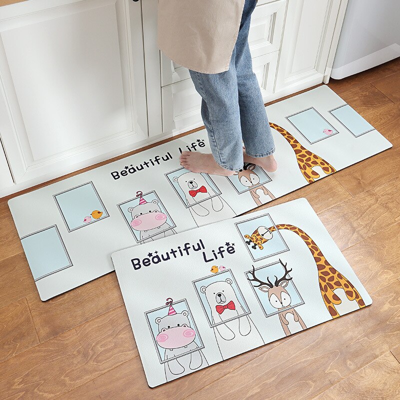 PU Leather Kitchen Floor Mat Oil-proof Long Kitchen Mat Home Environmental Protection Waterproof Anti-skid Fatigue Foot Mat: 05 / 45x75cm