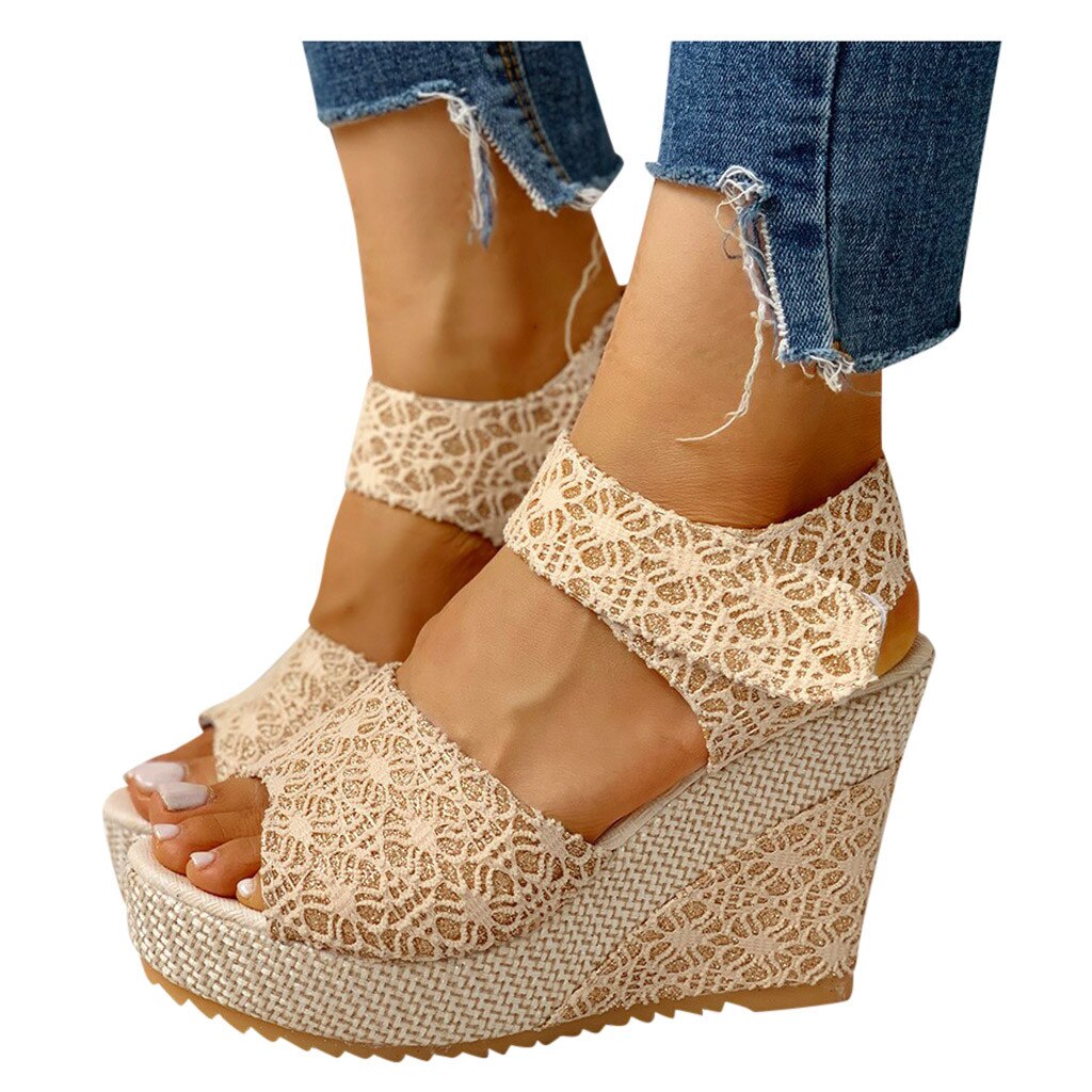 Kobiety moda lato platforma sandał na koturnie kostki pasek kwiat sznurowane buty obuwie Party szpilki Chaussures Zapatos De Mujer: YELLOW / 40