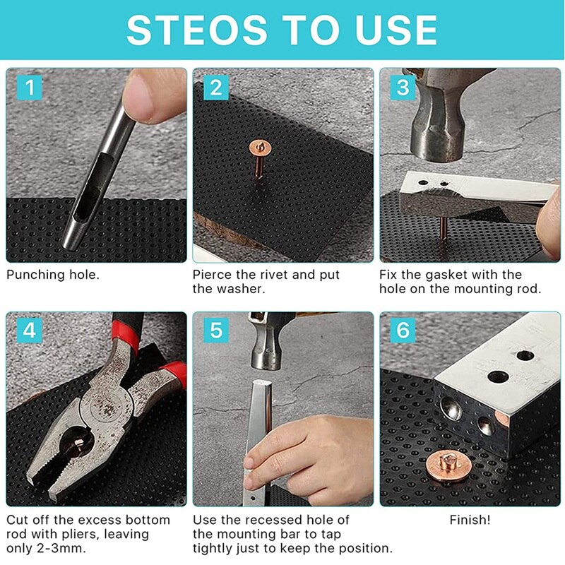 43Pcs Koperen Klinknagels En Bramen, 4 Maten Koperen Klinknagel En Bramen Assortiment Kit, voor Riemen Portefeuilles Halsbanden Leer Werken