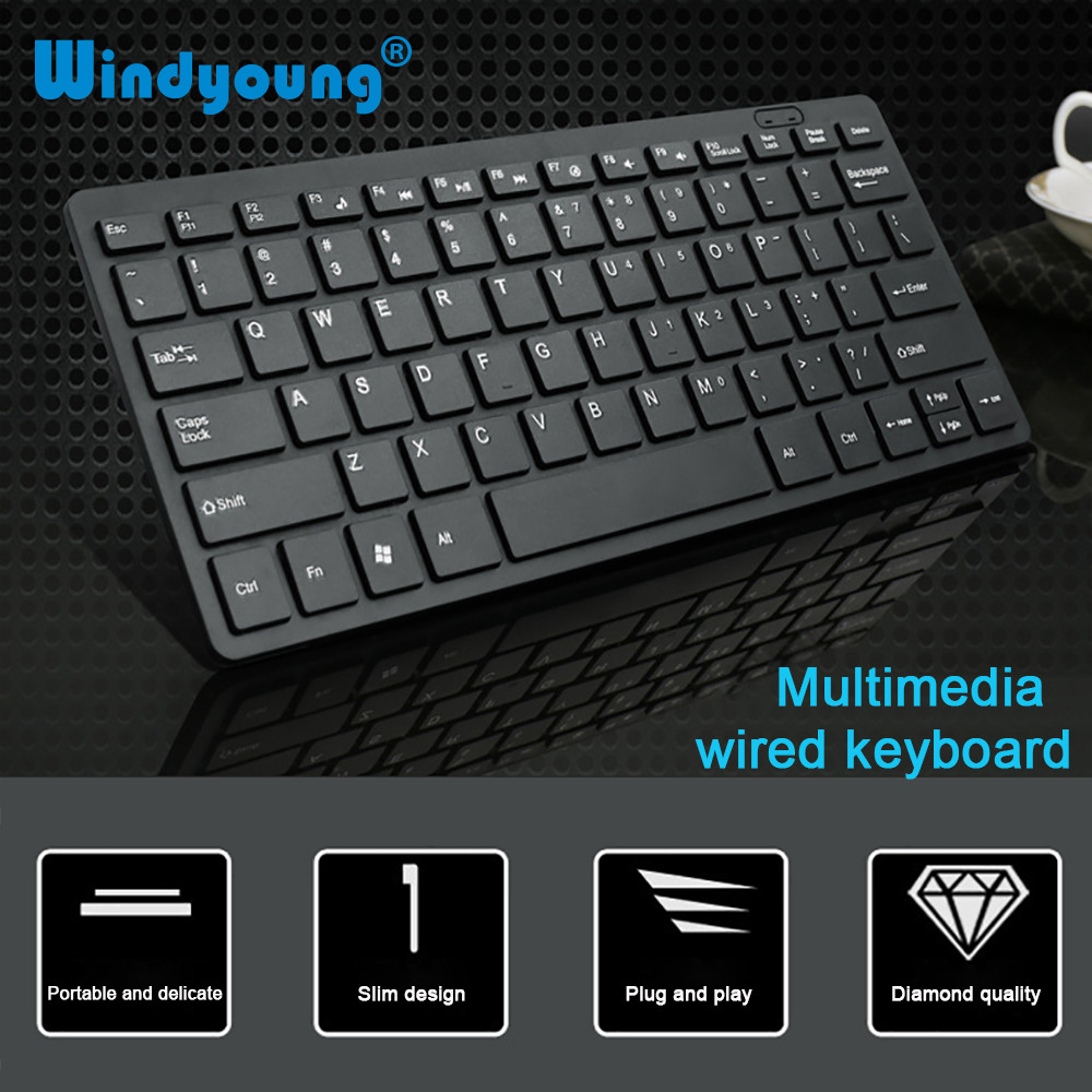 Ultracienka klawiatura przewodowa USB 2.0 Mini Multimedia 78 klawiszy PC Laptop klawiatura do gier z hiszpańską arabską rosyjską hebrajską naklejką