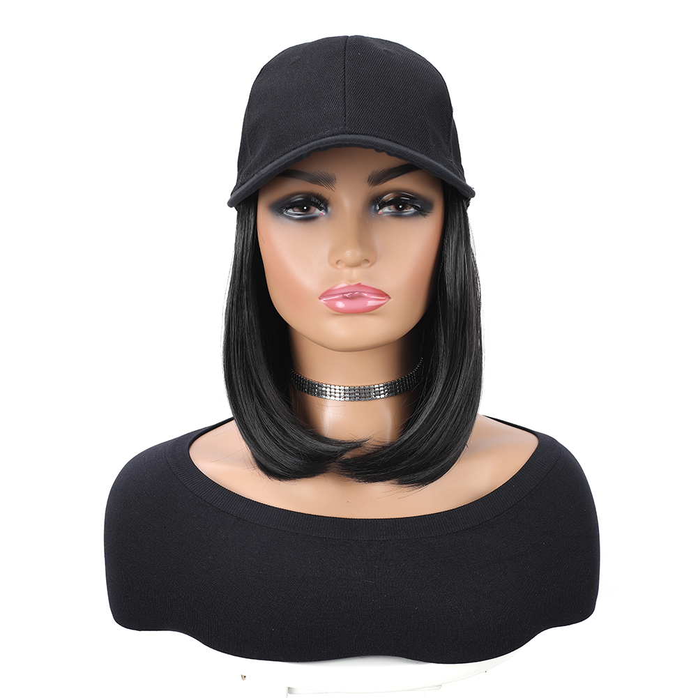 Gorra de béisbol con extensiones de cabello sintético, peinado Bob corto liso, peluca extraíble ajustable, sombrero de 10 pulgadas para mujer y niña: T1B/613