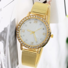 Woman Watch Golden Women Watches Luxury Rhinestone Stainless Steel Mesh Belt Ladies Quartz Female Clock часы reloj mujer