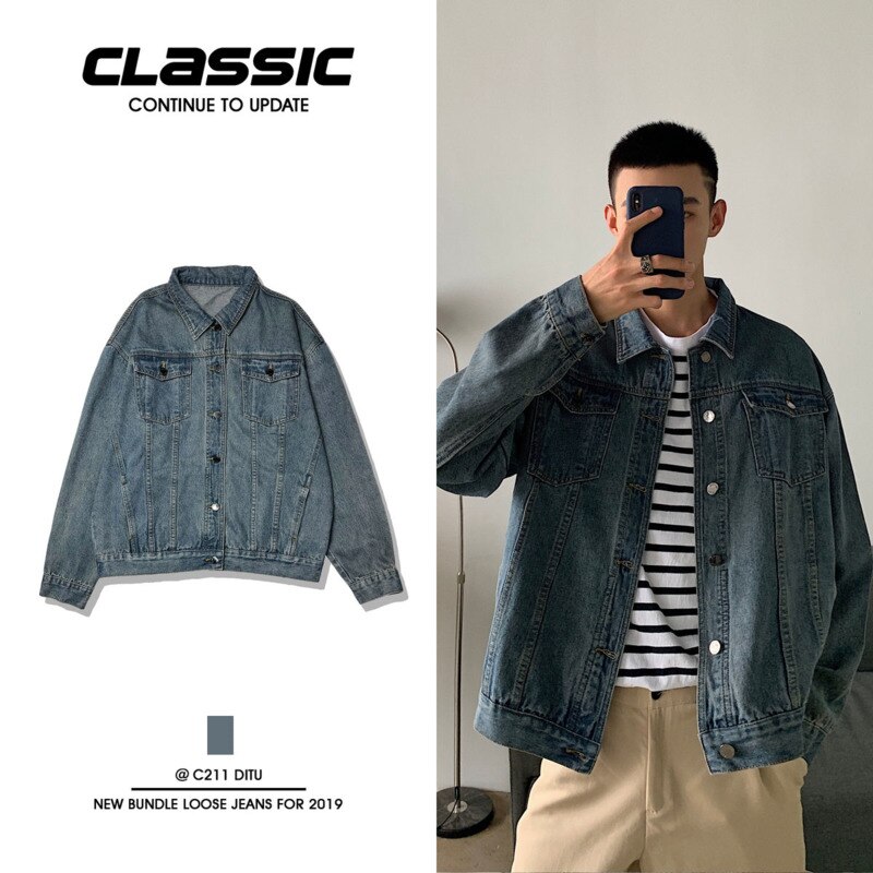 Autumn Korean Denim Jacket Men's Retro Blue Denim Jackets Mens Streetwear Wild Loose Hip-hop Bomber Jacket Men S-2XL