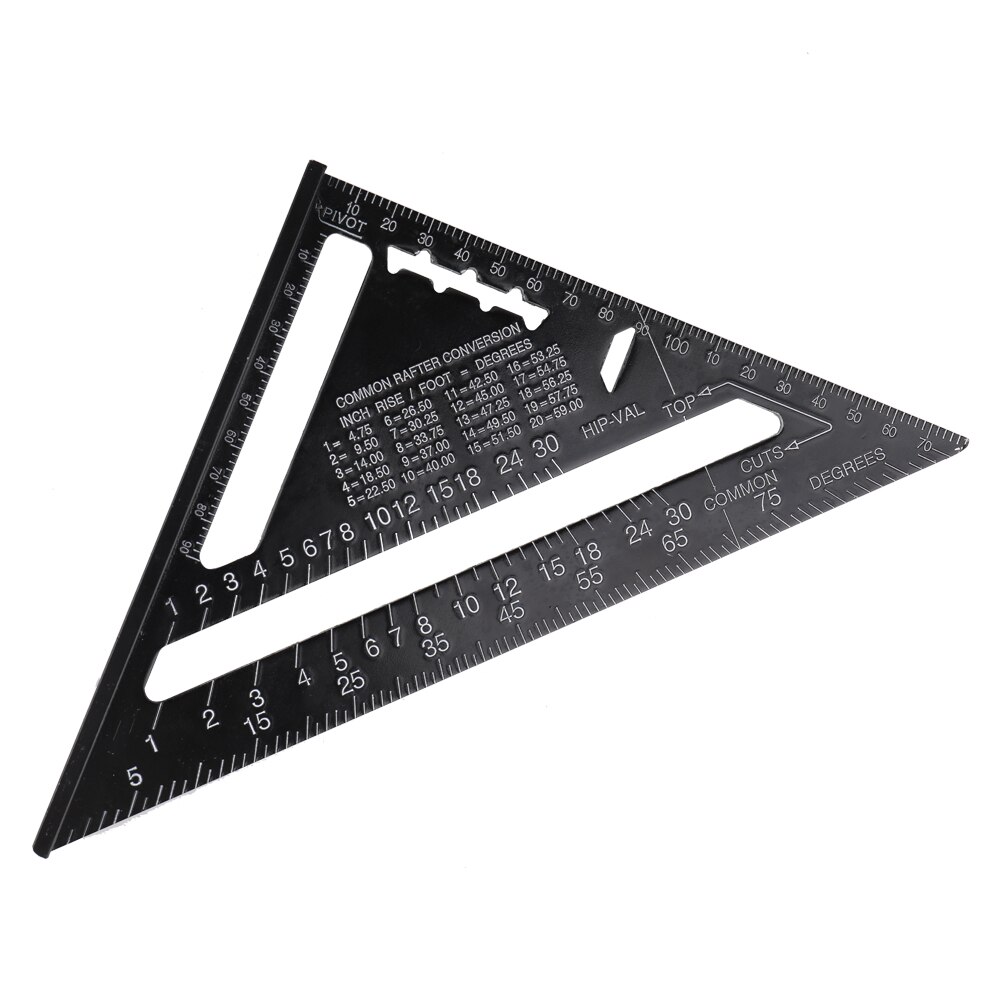 Aluminum Alloy Triangle Rulers 90 degrees 45 degrees Set Square 7in Black Metric Square Ruler