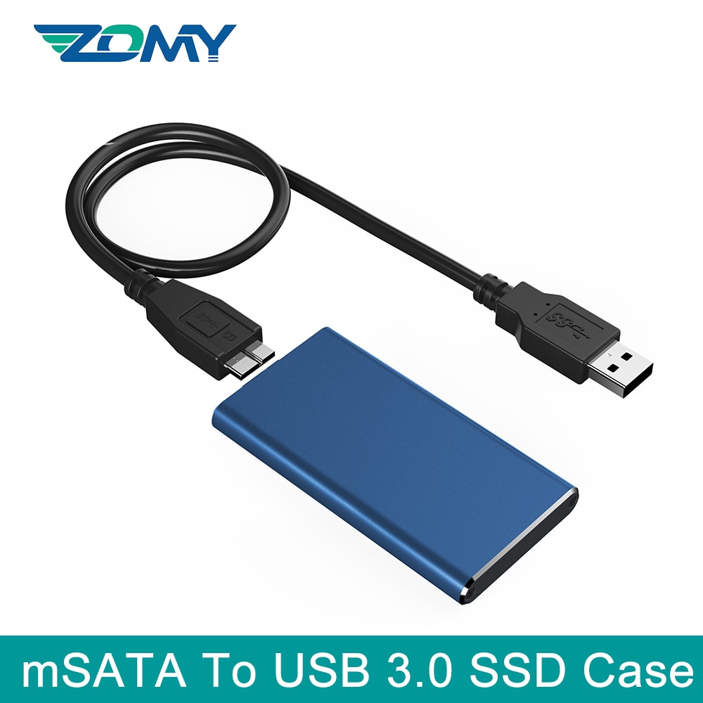 ZOMY mSATA To USB 3.0 HDD Enclosure SSD Portable Hard Disk Drive BOX Aluminum Black Grey Blue Interface Mobile Hard Disk HD6011