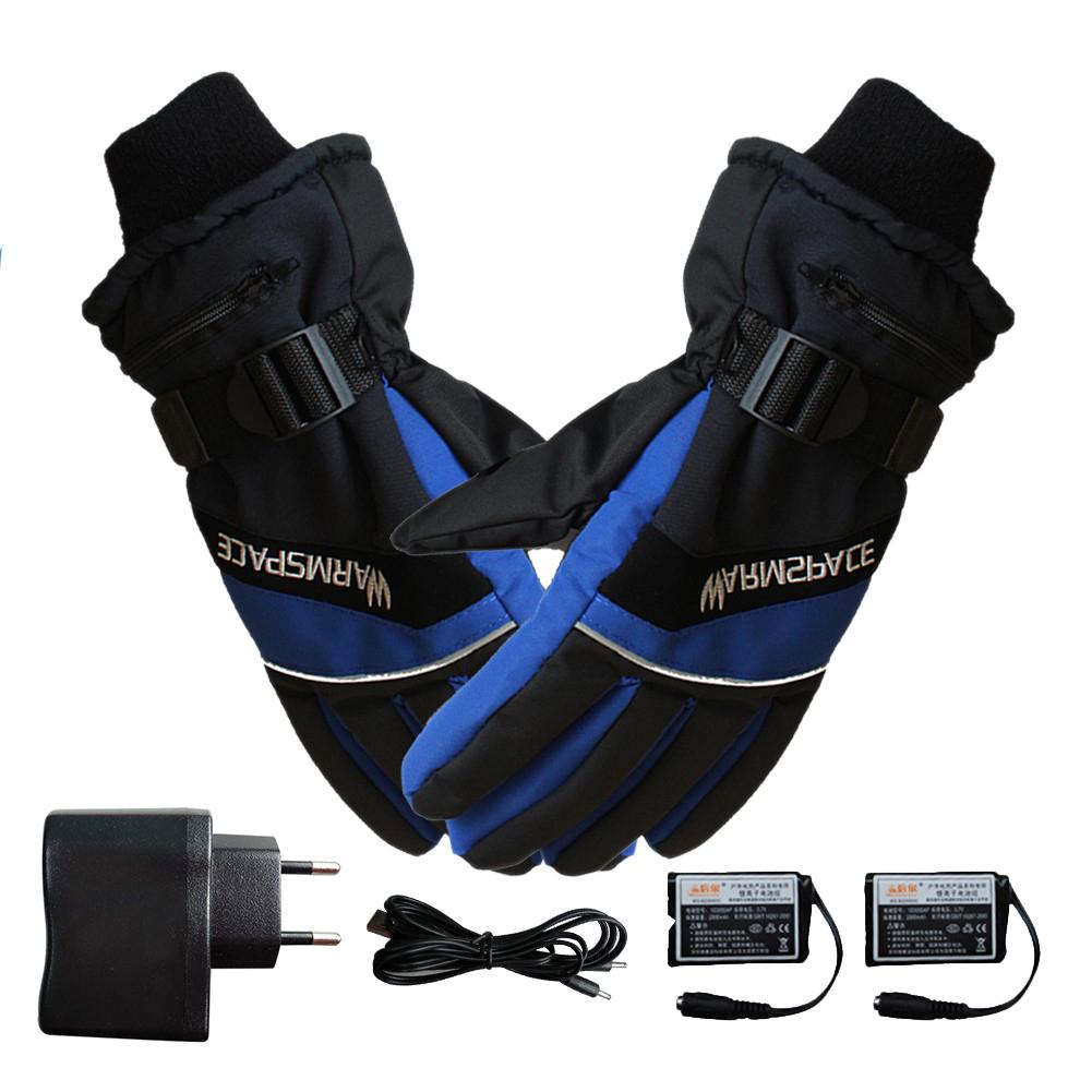 Vinter ski udendørs usb håndhandskevarmer elektriske opvarmede handsker med 4000 mah genopladeligt batteri cykel motorcykel handsker: Eu-stik lsize blå