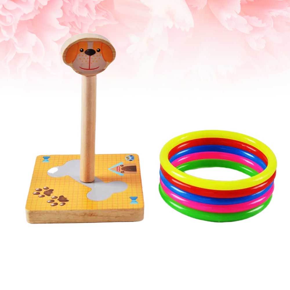 1 impostato di lancio in legno per bambini divertenti a forma di anello lanciare gioco giallo (stile canna)