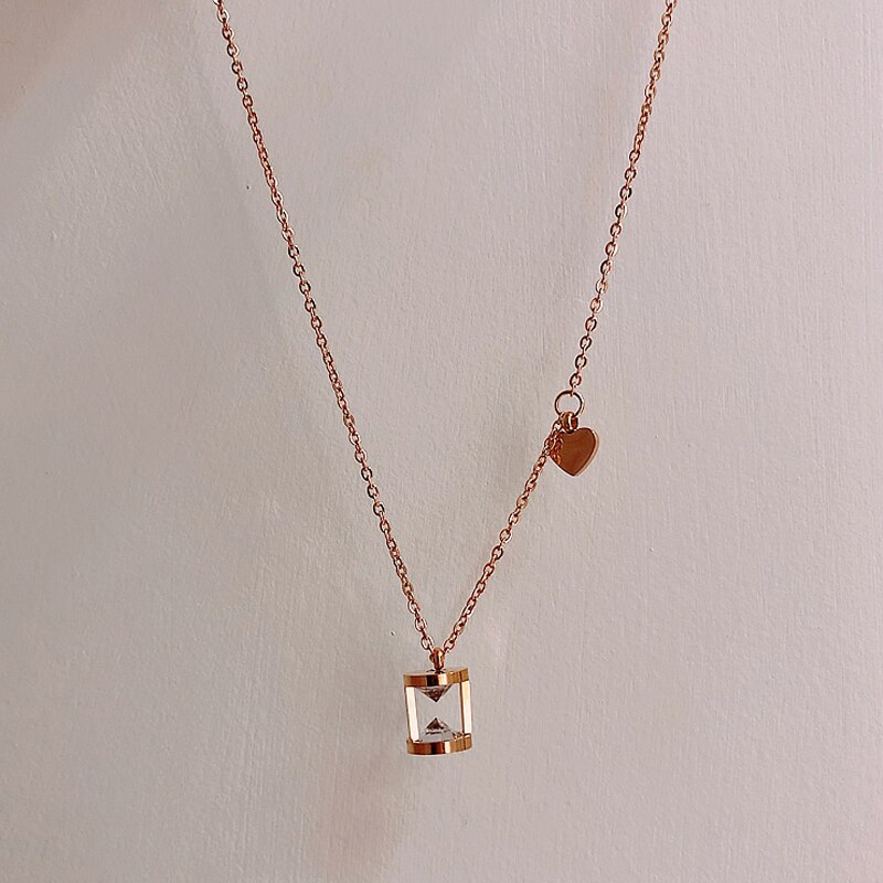 Luksus berømte mærke smykker steg guld rustfrit stål timeglas kærlighed halskæde