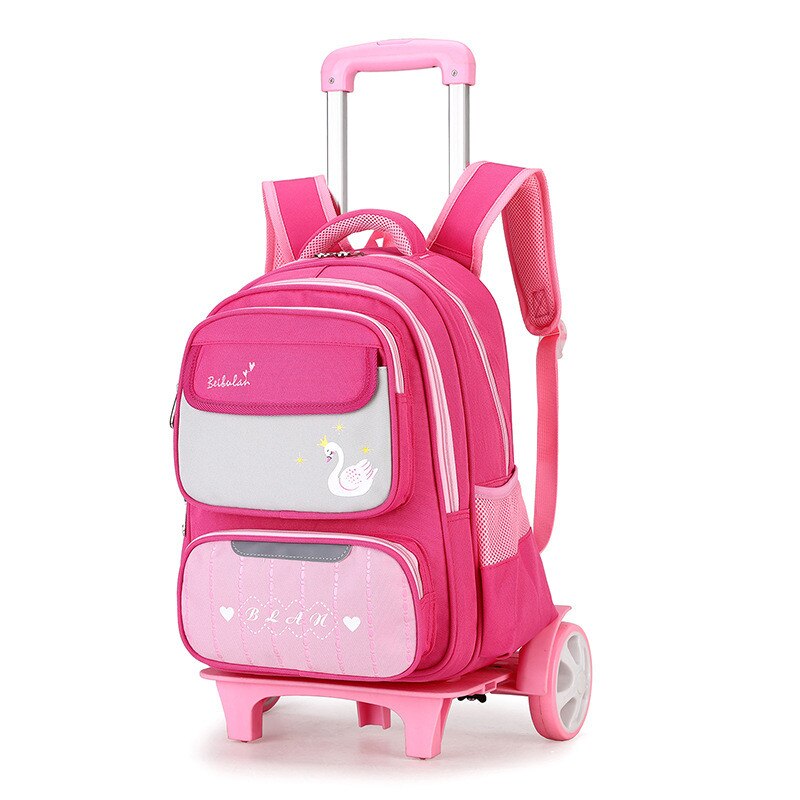 Afneembare trolley schoolrugzak tassen met wieltjes kinderschooltas jongens basisschoolrugzakken meisjes schooltassen sac a dos enfant: Grote wielen rozerood