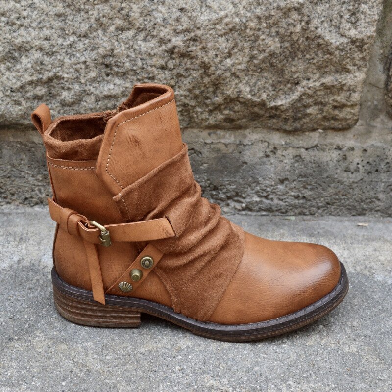 Dames enkellaarsjes met lage hak matin schoenen dames laarsjes herfst pu leer matin schoen damesschoenen dames schoenen sapato  nh097: Bruin / 43