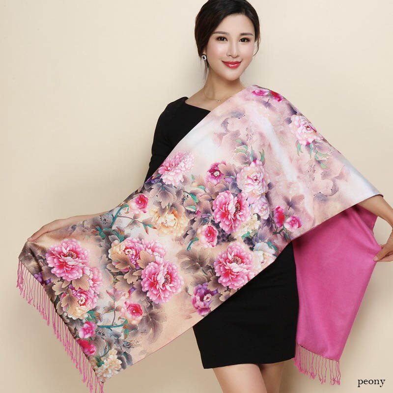hiver Double côtés cachemire écharpe femmes long Pashmina Tippet femelle châles et Wrap Foulard femme floral foulards en soie: 7
